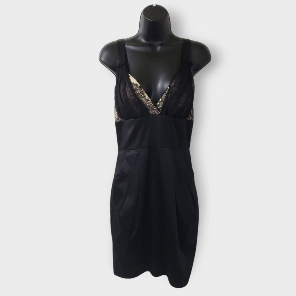Single Dress‎ Black Satin Silk Nude Lace Cocktail Dress Small Event Formal Party